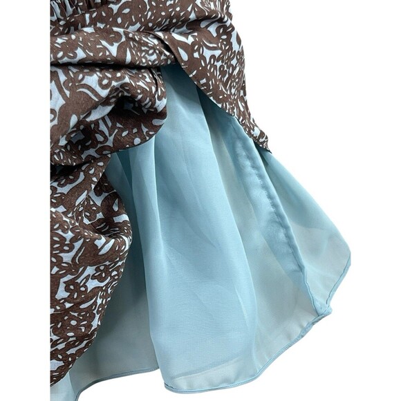 Rungolee Tahiti Floral Smocked Silk Top Blue Coffee Sleeveless Boho op NEW Sz S - Picture 8 of 16